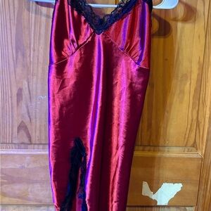 NFS-SOLD-VEGAS_POSH   Elegant Red Satin Nightgown with Lace Trim